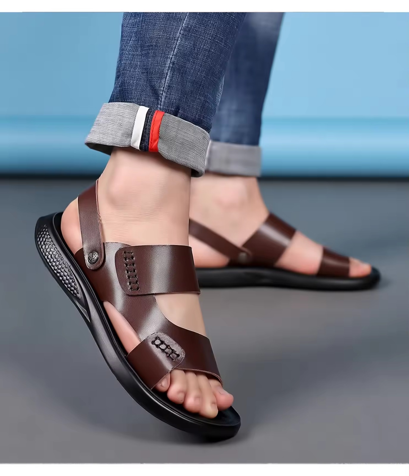 Mens Cow Leather PU Outsole Sandals thumbnail 3