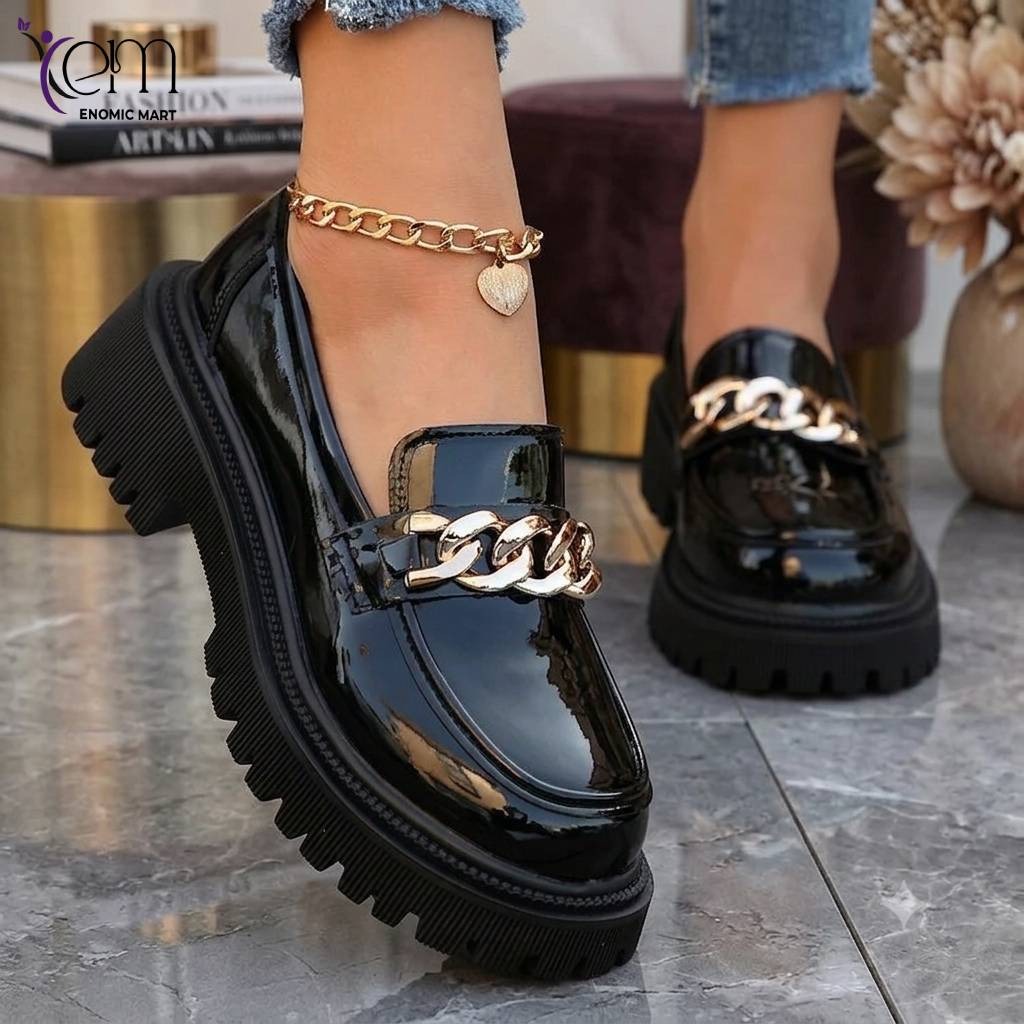 Trend Mesh Lining Loafers Foreign Style Thick Heel