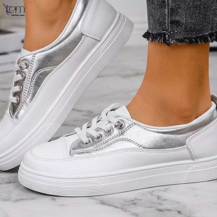 Ladies Minimalist Low Top Sneakers with Glitter Trim