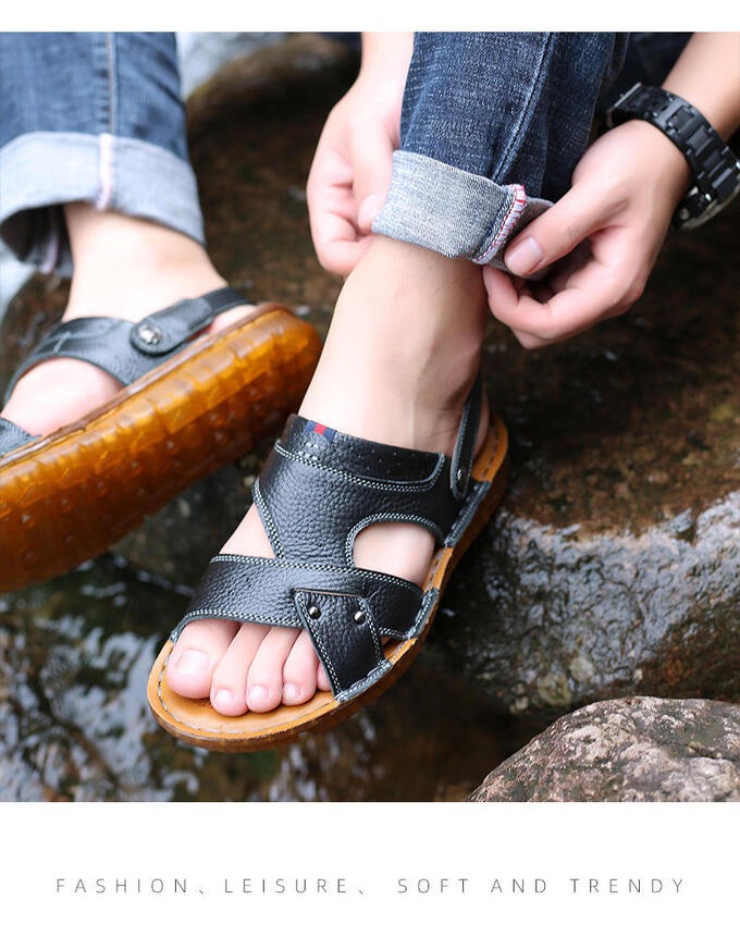 Summer Genuine Leather Mens Sandals Shoes
