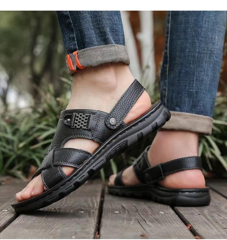Mens Leather Open Toe Hiking Sandals thumbnail 2