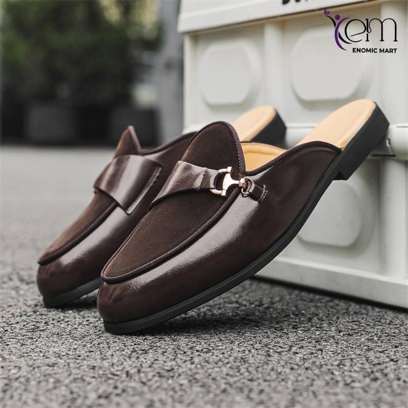New cross-border summer plus size breathable slip-on leather slippers
