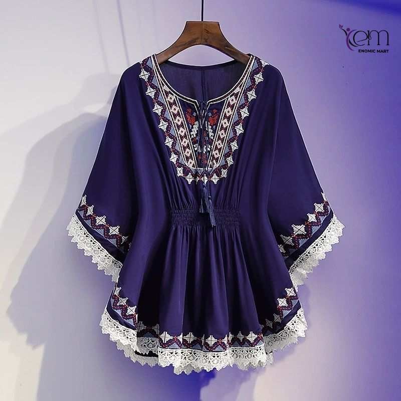 Women's Summer New Design Retro Slimming Midi Loose Top thumbnail 2