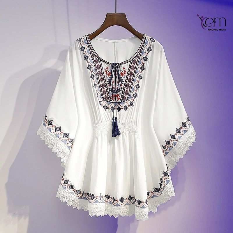 Women's Summer New Design Retro Slimming Midi Loose Top