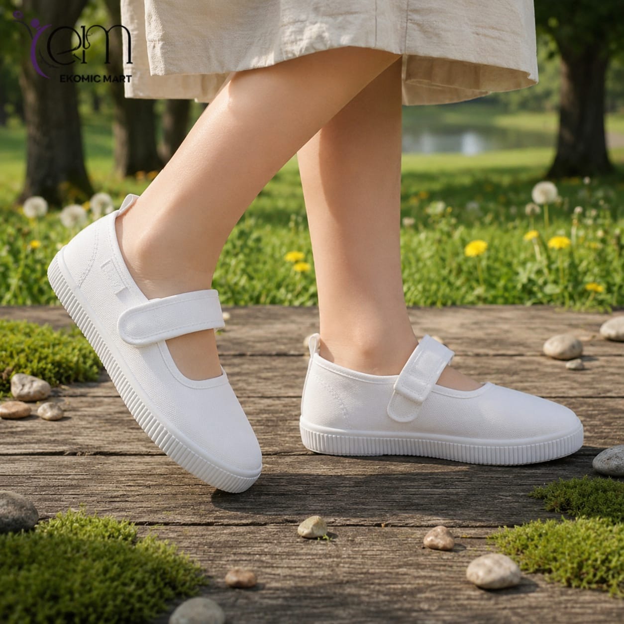 White Kids Canvas Slip on School Shoes