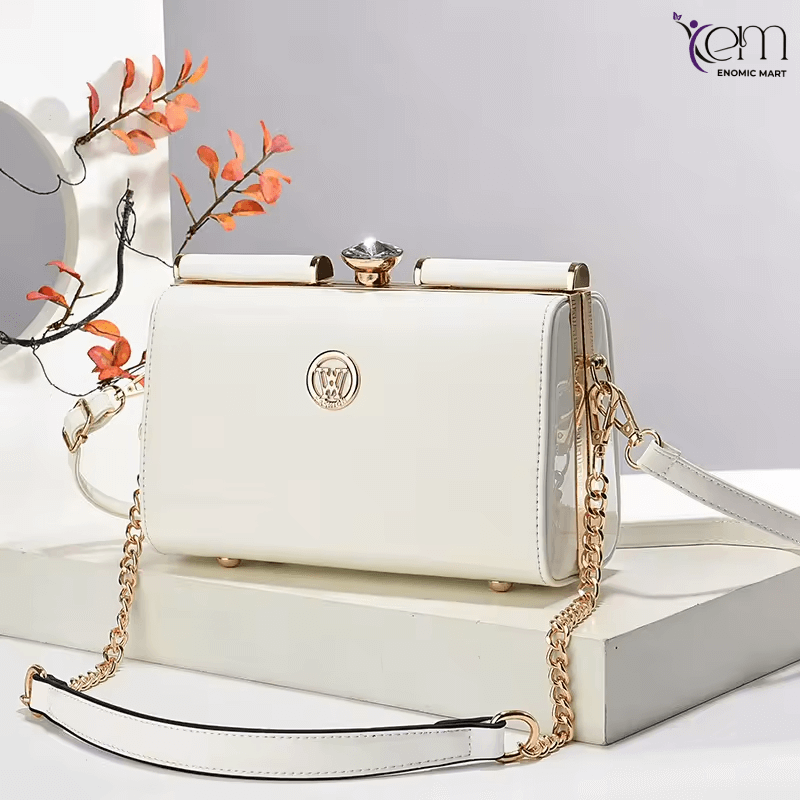 Lady Dinner Steel Clip Women's PU Bright Messenger Shoulder Bag thumbnail 2