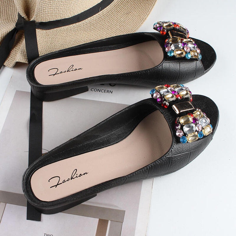 Women's Fashion Colored Diamond Flat Bottom Beach Sandals