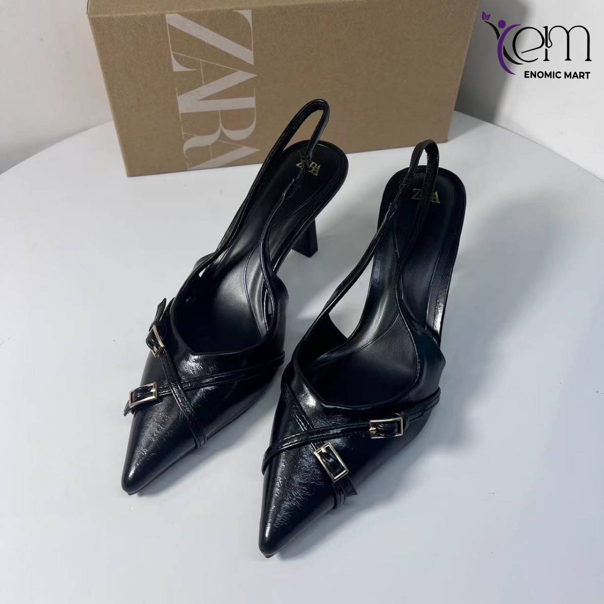 French High Heels Pointed Toe Low Cut Cross Buckle