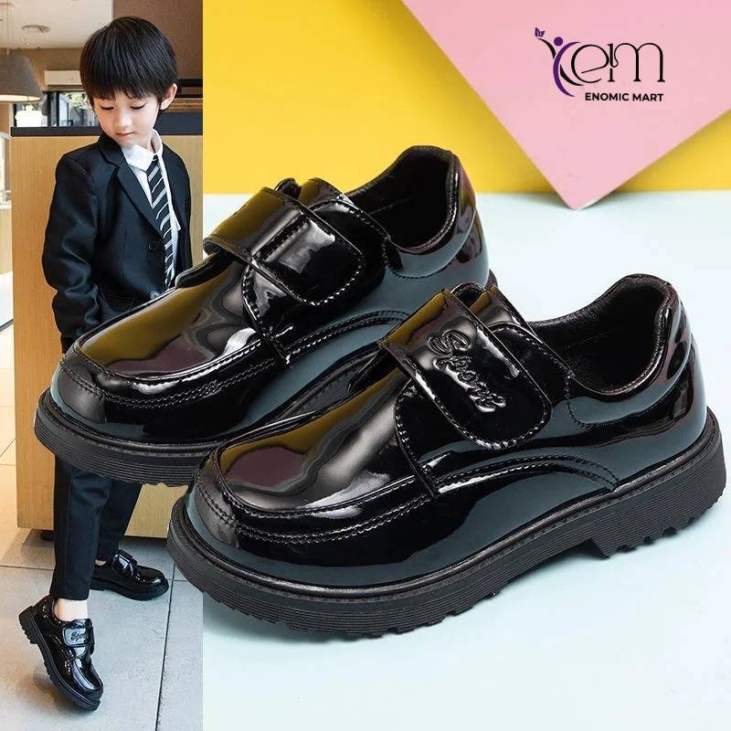 Cheap Pu Leather Boy School Black Slip on Walking