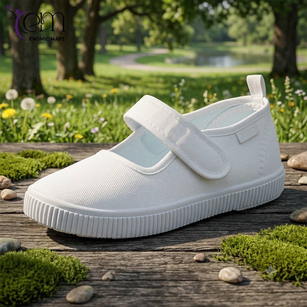 White Kids Canvas Slip on School Shoes