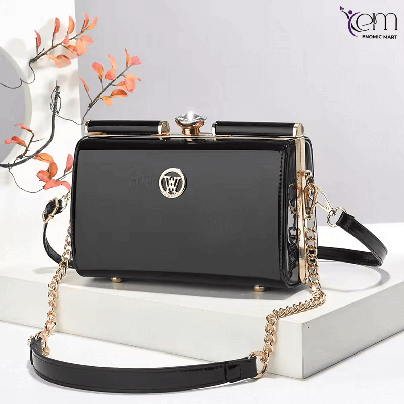 Lady Dinner Steel Clip Women's PU Bright Messenger Shoulder Bag