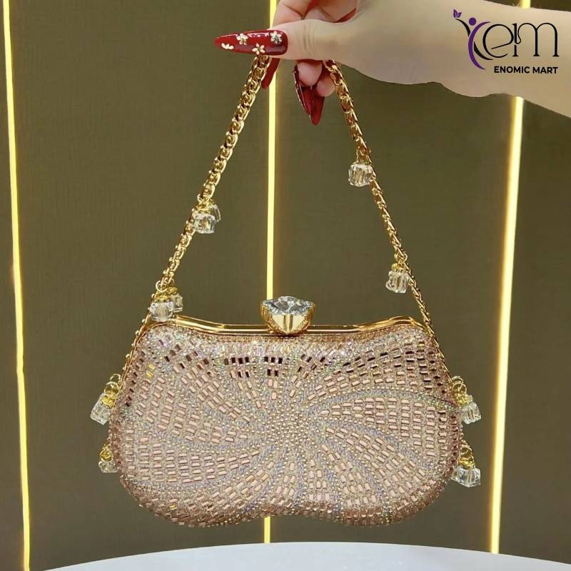 Luxury Handmade Full Rhinestone Curved Clutch Bag thumbnail 2