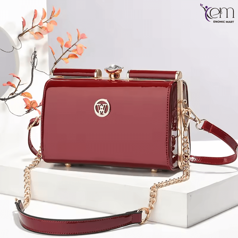 Lady Dinner Steel Clip Women's PU Bright Messenger Shoulder Bag thumbnail 3