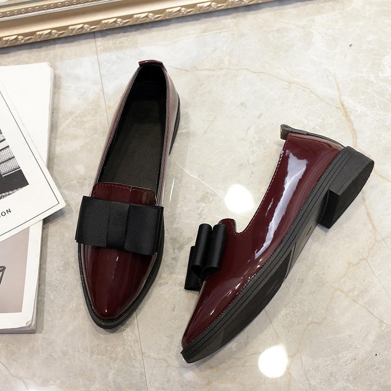 Women's Bow Pointed Casual Leather Shoes Low Top Single Flat thumbnail 2