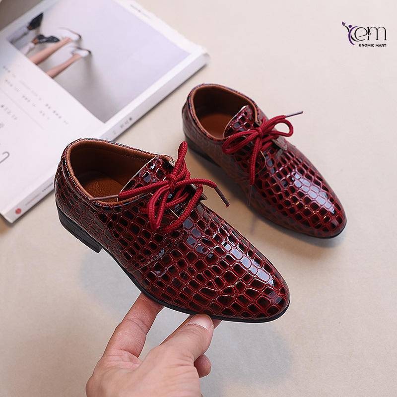 Boys British Style Pointed PU Lace-up Autumn Dress Shoes