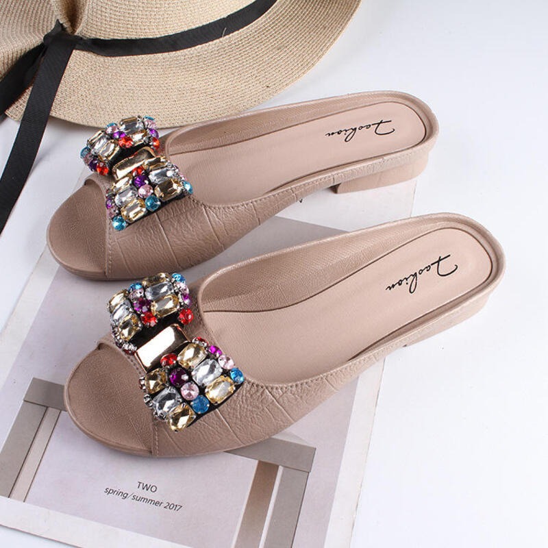 Women's Fashion Colored Diamond Flat Bottom Beach Sandals thumbnail 4