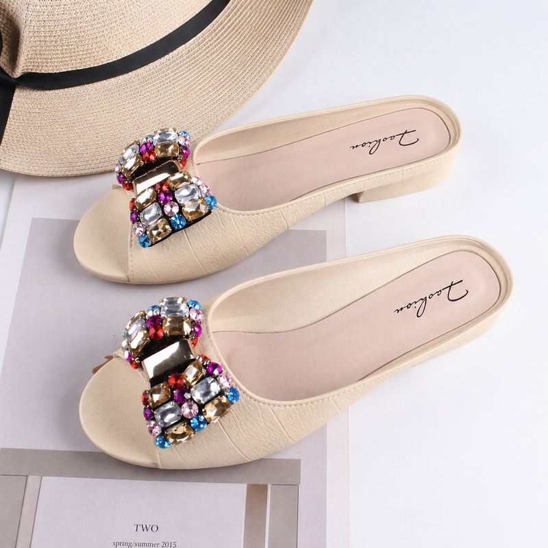 Women's Fashion Colored Diamond Flat Bottom Beach Sandals thumbnail 3