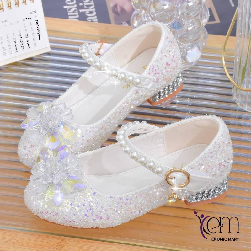 Girls Princess Shoes White PU Upper Hook & Loop Closure