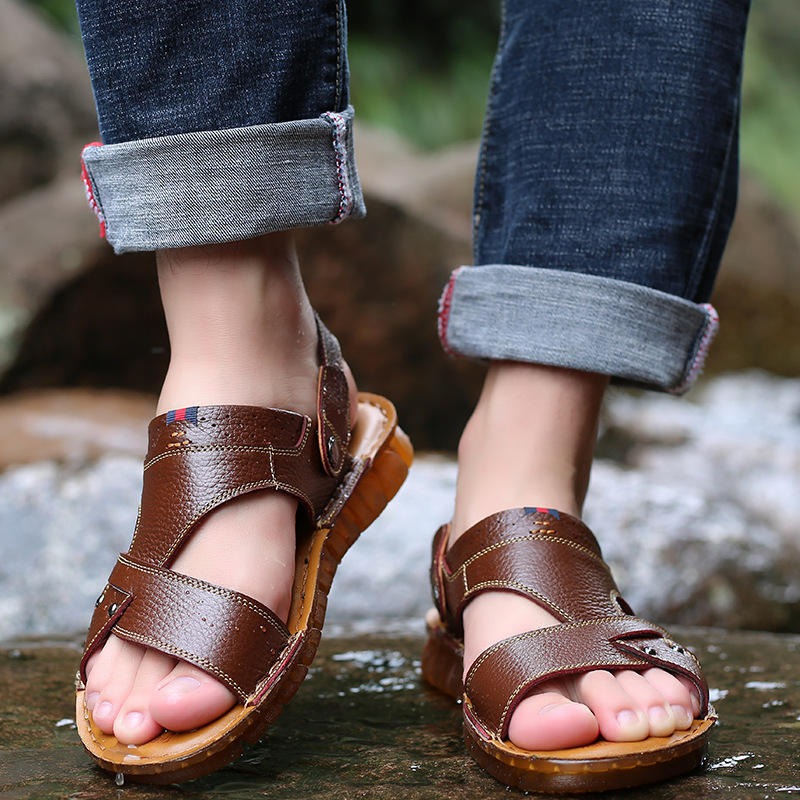 Summer Genuine Leather Mens Sandals Shoes thumbnail 4