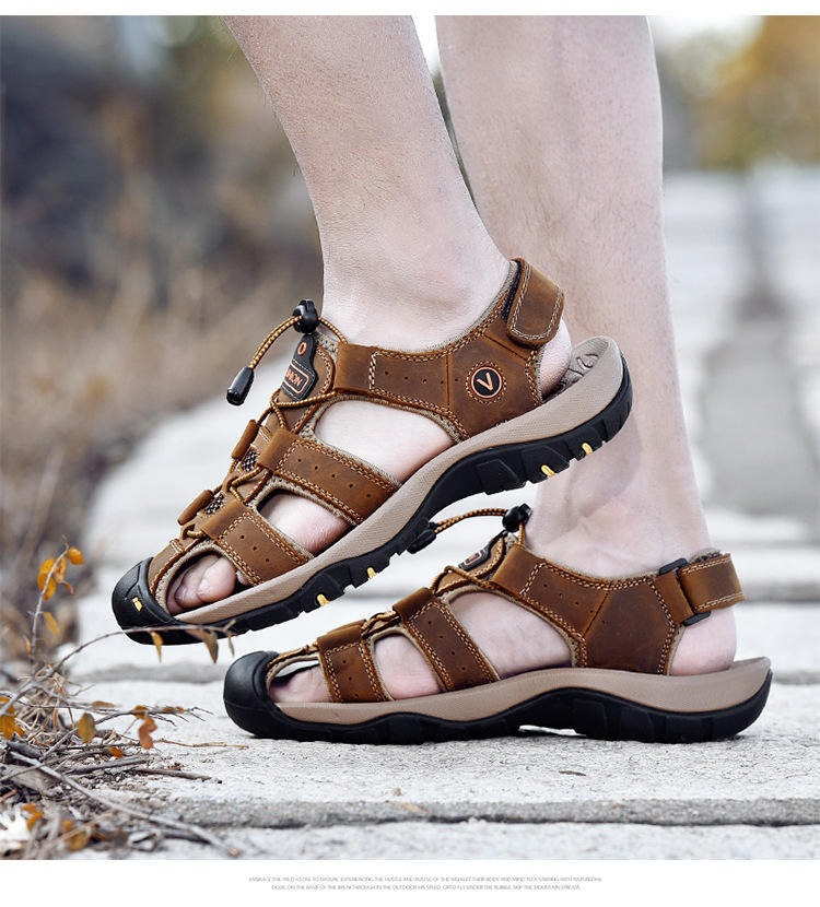 Men's Cow Leather Closed-Toe Beach Sandals slippers thumbnail 2