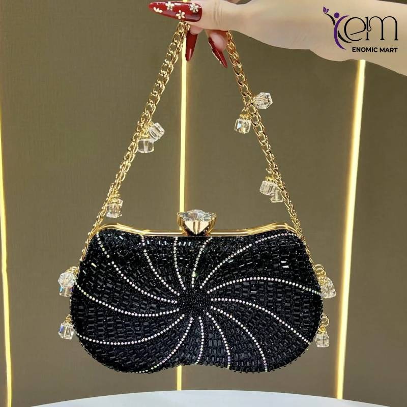 Luxury Handmade Full Rhinestone Curved Clutch Bag