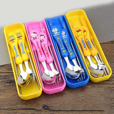 4 in 1 Stainless Steel Spoon, Fork & Chopsticks Set – Portable Travel Cutlery Set
