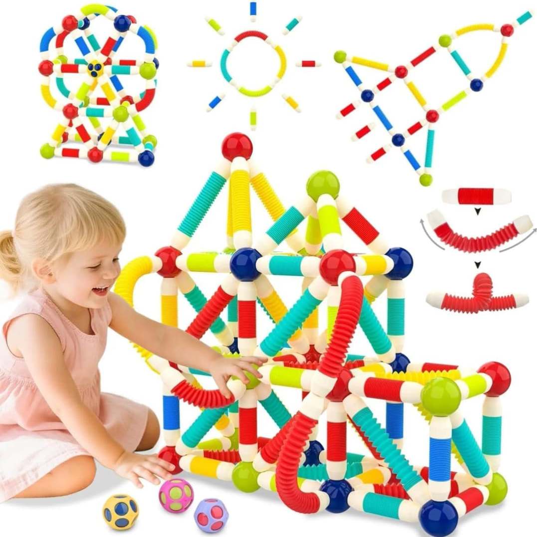 40Pcs Flexible Magnetic Tube Block Toys, Retractable Magnetic Sticks Building Toy Set-Flexible Magnetic Rods & Balls, Educational Building Blocks