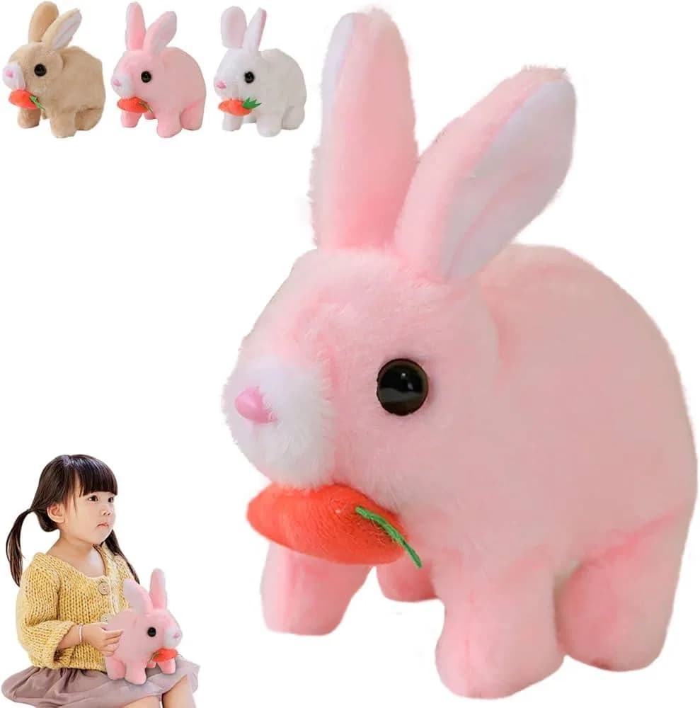 Bunny Carrot Plush Toy Electric with Lighting Sound, Battery Operated Hopping Robotic Rabbit Toys for Kids, Fun Wiggle Ears Pochy thumbnail 2