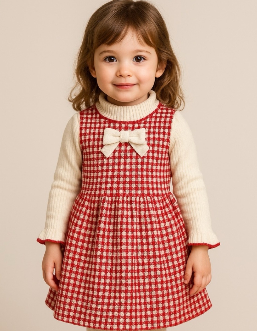 Little Girls Winter Sweater Dress with Ruffle Collar | Baby Girl Warm Winter Dress 2025 thumbnail 4