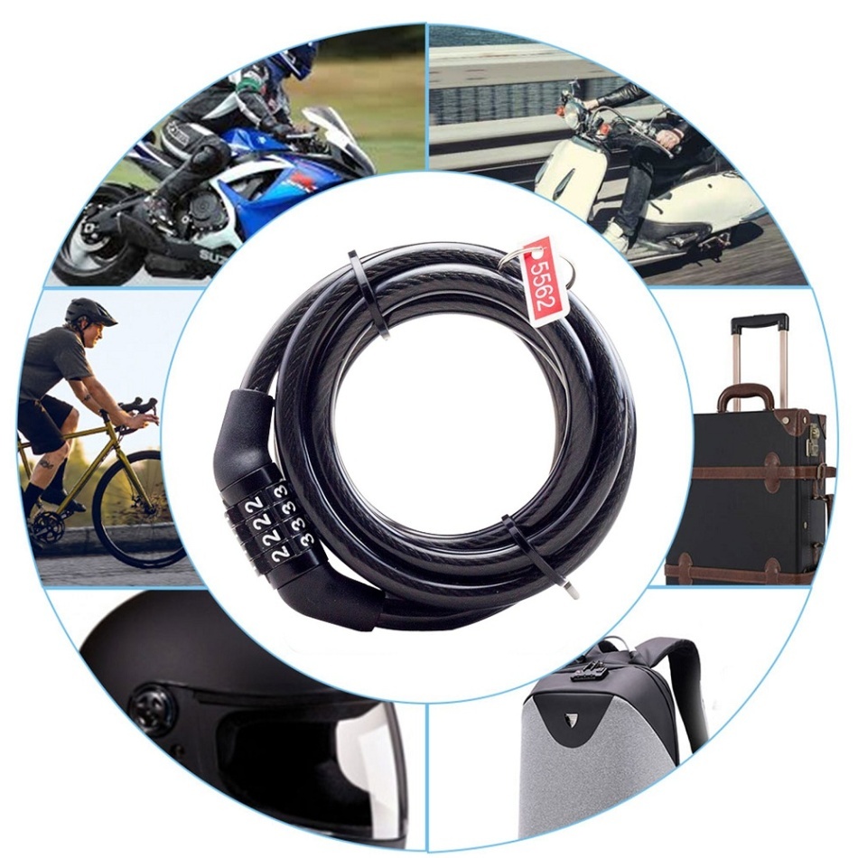 Bike Helmet Lock 4 Digit Combination | Anti Theft Motorcycle Helmet Cable Lock for Bike Bicycle thumbnail 2