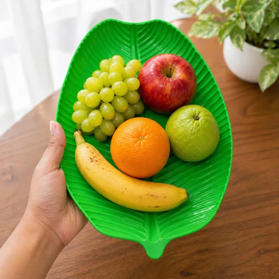 6pcs Combo Banana Leaf Dish Plate, Green banana Leaf Shape Food Serving Plates thumbnail 3