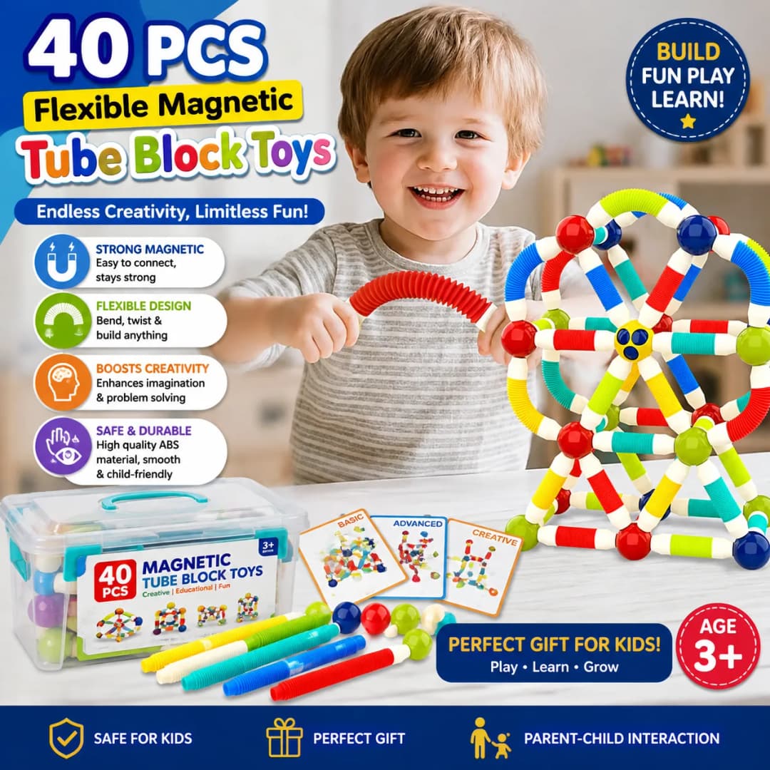 40Pcs Flexible Magnetic Tube Block Toys, Retractable Magnetic Sticks Building Toy Set-Flexible Magnetic Rods & Balls, Educational Building Blocks thumbnail 2
