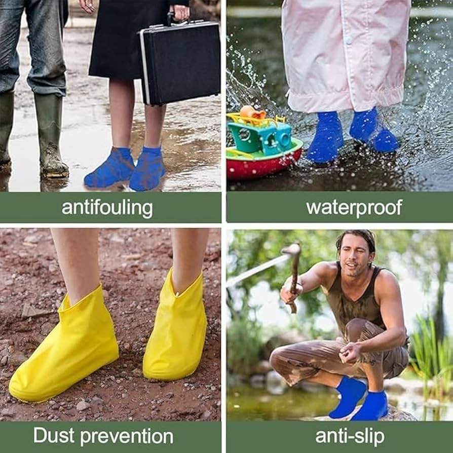 Waterproof Shoe Covers, Non-Slip Water Resistant Overshoes Silicone Rubber Rain Shoe Cover Protectors for Kids, Men, Women thumbnail 5