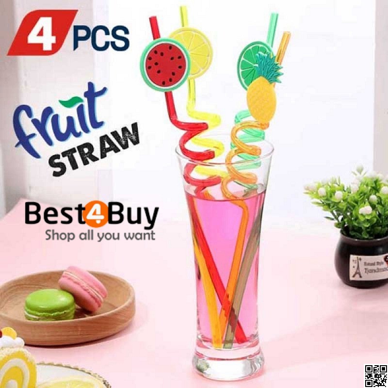 4 Pcs Designer Curly Drinking Straws – Reusable Party Juice Straw