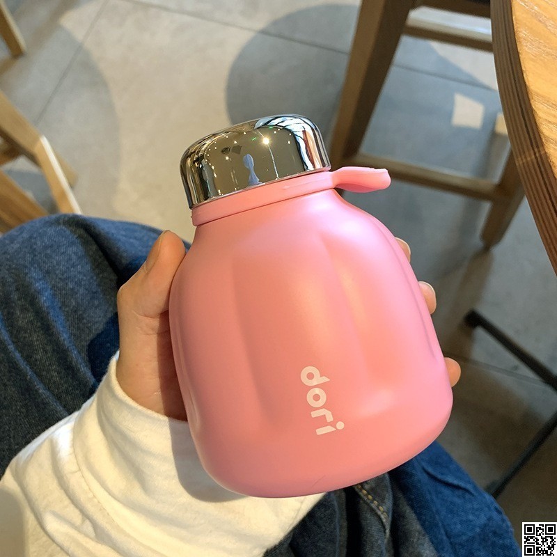 Dori 250ml Mini Pumpkin Stainless Steel Vacuum Flask with Hand Carry – Cute Thermal Coffee Mug thumbnail 3