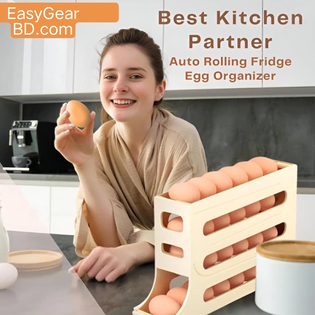 4 Layer Automatic Rolling Egg Dispenser – Refrigerator Space Saving Egg Storage Tray