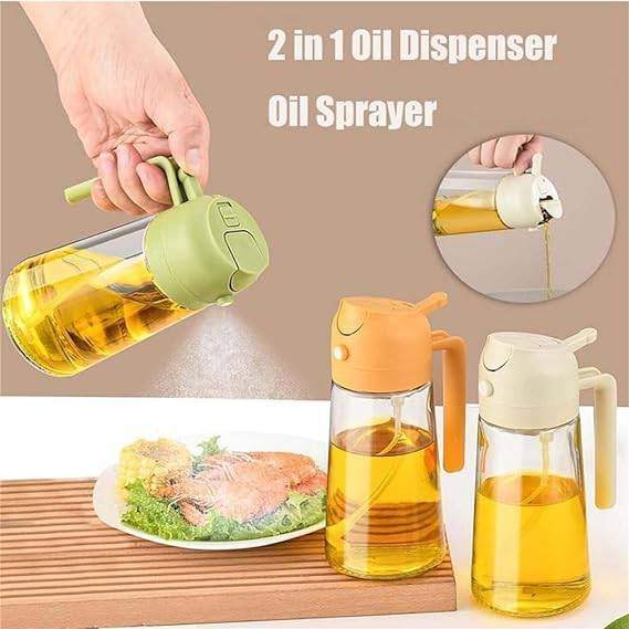 2 in 1 Oil Sprayer and Oil Dispenser Bottle 500ml – Glass Cooking Oil Spray Bottle