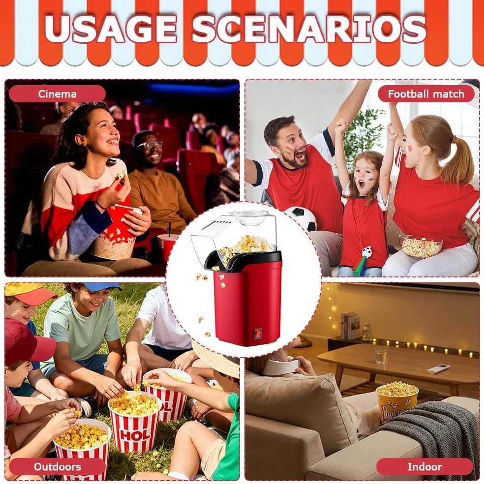 Hot Air Popcorn Machine, Mini Hot Air Popcorn Maker Without Oil, 1200W Popcorn Machine thumbnail 5