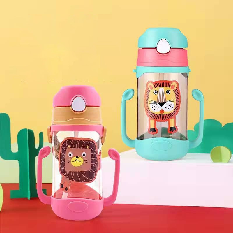 400ml Cartoon Water Bottle with Straw & Shoulder Strap – Kids Mum Pot Sippy Cup thumbnail 4
