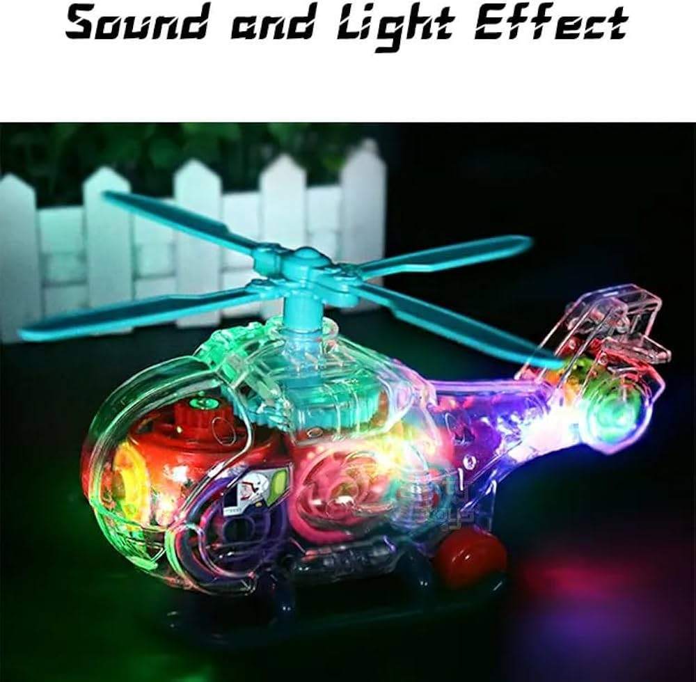 Transparent Mechanical Helicopter Toy for Kids with Moving Gears, 3D Light & Music