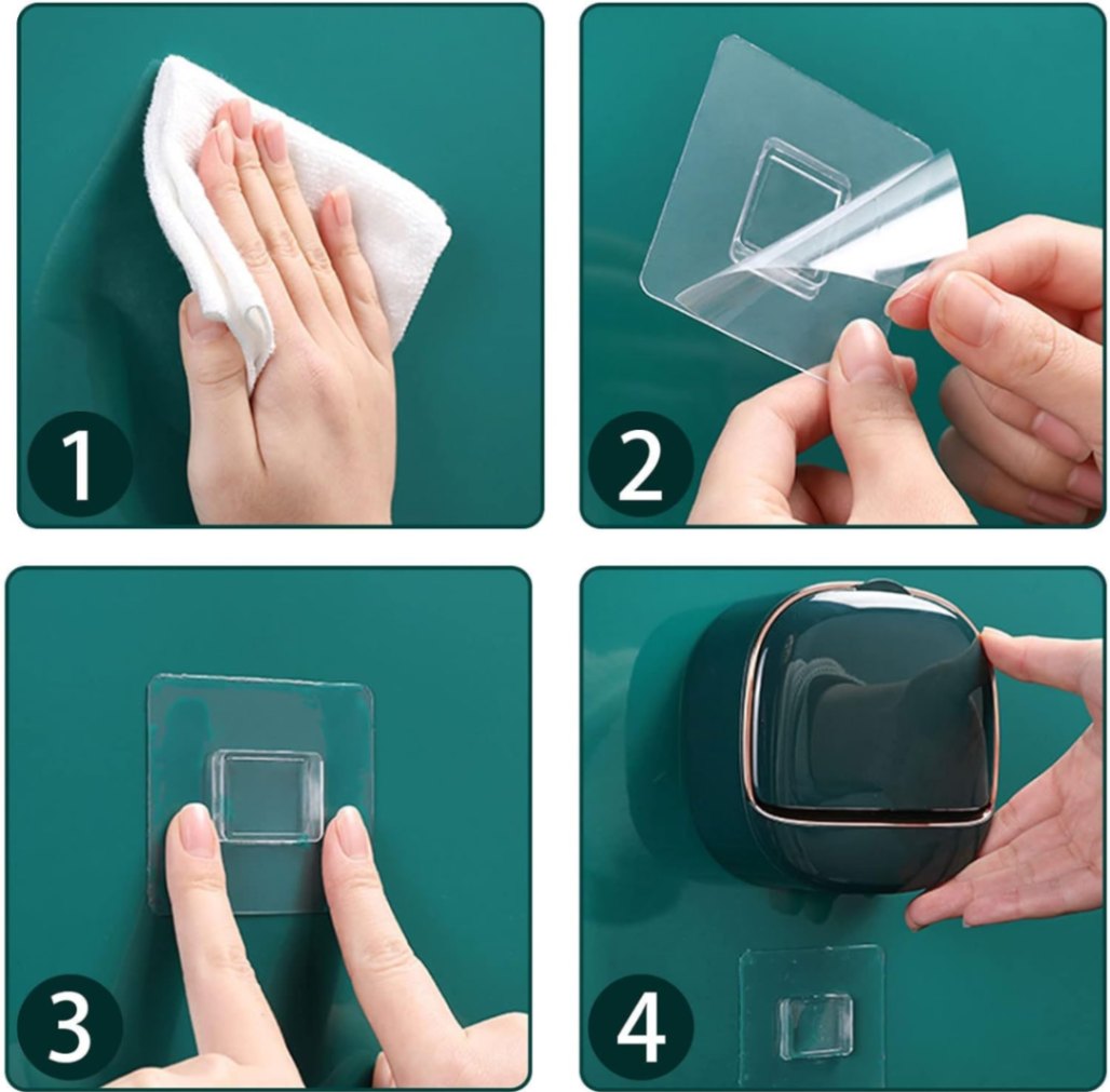 Wall Mounted Soap Box with Drip Tray – No Drilling Waterproof Self Adhesive Soap Holder with Flip Lid for Bathroom & Kitchen thumbnail 5