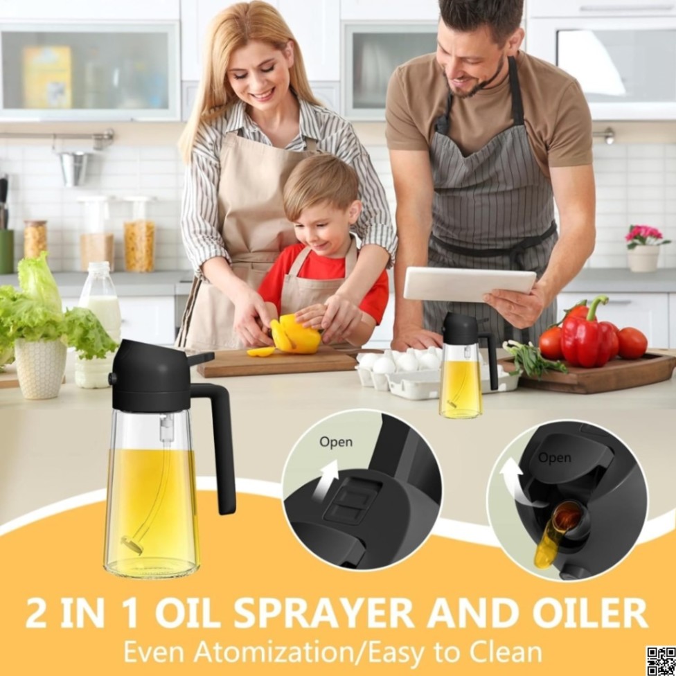 2 in 1 Oil Sprayer and Oil Dispenser Bottle 500ml – Glass Cooking Oil Spray Bottle thumbnail 7