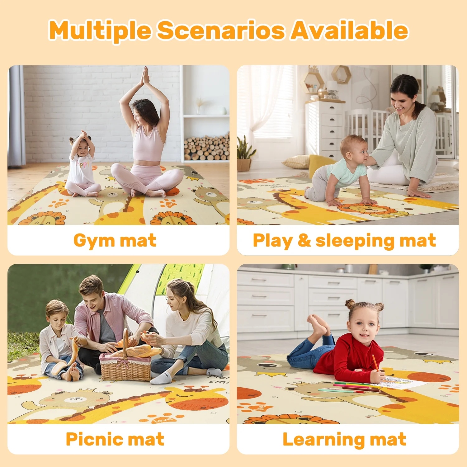 Waterproof Thick Baby Play Mat – Foldable XPE Crawling Mat for Toddlers & Infants (Double-Sided Cartoon Design)