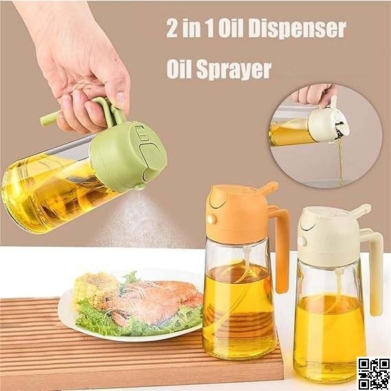 2 in 1 Oil Sprayer and Oil Dispenser Bottle 500ml – Glass Cooking Oil Spray Bottle thumbnail 2