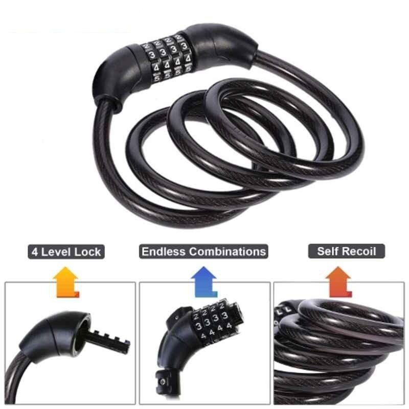 Bike Helmet Lock 4 Digit Combination | Anti Theft Motorcycle Helmet Cable Lock for Bike Bicycle