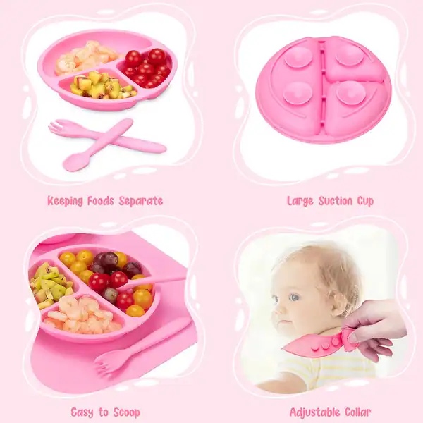 Silicone Baby Feeding Plate Set with Spoon – BPA Free Silicone Suction Divided Baby Plate thumbnail 3