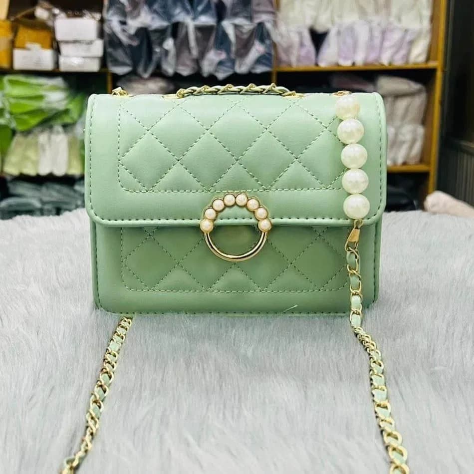 Pearl Bag Premium Diamond Lattice Chain Women's Shoulder Bag | Stylish PU Leather Handbag for Party, Casual & Trendy Fashion thumbnail 8