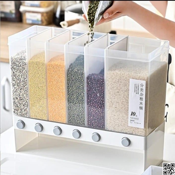 6 in 1 Wall Mount Kitchen Spice & Dry Food Dispenser – Rotating Storage Container thumbnail 2