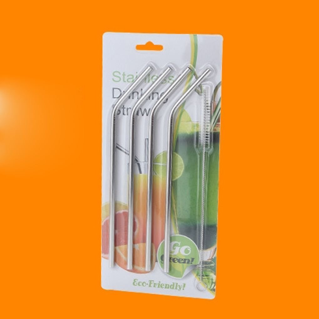 4 Pcs Reusable Stainless Steel Drinking Straw Set with Cleaning Brush (Pack of 5) thumbnail 2
