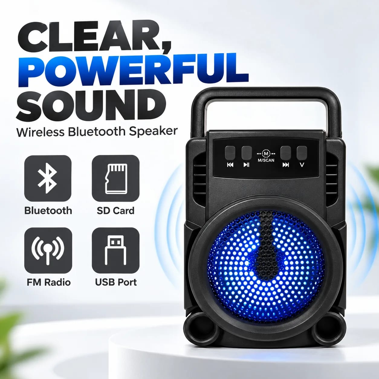 Rechargeable Wireless Portable Speaker Mini Style 3 Inch Tws, Fm, Usb Audio Player - Bluetooth Speaker GTS-1360 thumbnail 4
